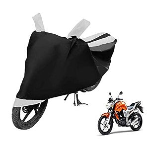 euro care bike cover compatible with yamaha fz heatproof mirror pocket dustproof belt amp buckle fz bike cover - 1 unit black-white