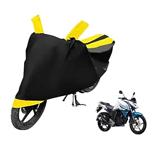 euro care bike cover compatible with yamaha fz heatproof mirror pocket dustproof belt amp buckle fz bike cover - 1 unit black-yellow
