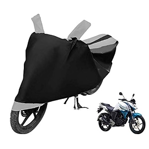 euro care bike cover compatible with yamaha fz heatproof mirror pocket dustproof belt amp buckle fz bike cover - 1 unit black-silver