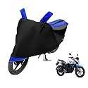 Euro Care Bike Cover Compatible with Yamaha FZ, Heatproof, Mirror Pocket, Dustproof, Belt &amp; Buckle, FZ Bike Cover - 1 Unit, Black-Blue