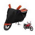 Euro Care Bike Cover Compatible with Glamour, Heatproof, Mirror Pocket, Dustproof, Belt &amp; Buckle, Glamour Bike Cover - 1 Unit, Black-Orange