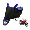 Euro Care Bike Cover Compatible with Glamour, Heatproof, Mirror Pocket, Dustproof, Belt &amp; Buckle, Glamour Bike Cover - 1 Unit, Black-Blue