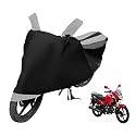 Euro Care Bike Cover Compatible with Glamour, Heatproof, Mirror Pocket, Dustproof, Belt &amp; Buckle, Glamour Bike Cover - 1 Unit, Black-Silver