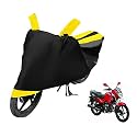 Euro Care Bike Cover Compatible with Glamour, Heatproof, Mirror Pocket, Dustproof, Belt &amp; Buckle, Glamour Bike Cover - 1 Unit, Black-Yellow