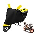 Euro Care Bike Cover Compatible with KTM RC 200, with Mirror Pocket, Heatproof, Belt &amp; Buckle, RC 200 Bike Cover - 1 Unit, Black-Yellow
