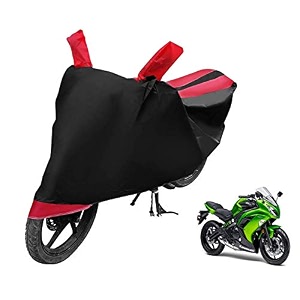 euro care bike cover compatible with ninja 250 heatproof mirror pocket dustproof belt amp buckle ninja 250 bike cover - 1 unit black-red
