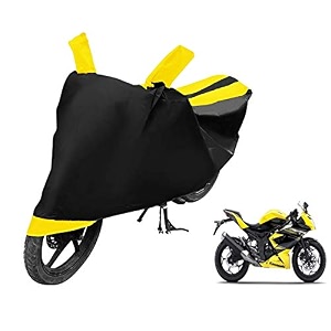 euro care bike cover compatible with ninja 250 heatproof mirror pocket dustproof belt amp buckle ninja 250 bike cover - 1 unit black-yellow