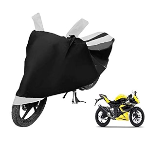 euro care bike cover compatible with ninja 250 heatproof mirror pocket dustproof belt amp buckle ninja 250 bike cover - 1 unit black-white