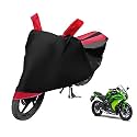Euro Care Bike Cover Compatible with Ninja 250, Heatproof, Mirror Pocket, Dustproof, Belt &amp; Buckle, Ninja 250 Bike Cover - 1 Unit, Black-Red