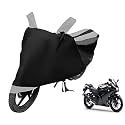 Euro Care Bike Cover Compatible with Ninja 250, Heatproof, Mirror Pocket, Dustproof, Belt &amp; Buckle, Ninja 250 Bike Cover - 1 Unit, Black-Silver