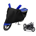 Euro Care Bike Cover Compatible with Ninja 250, Heatproof, Mirror Pocket, Dustproof, Belt &amp; Buckle, Ninja 250 Bike Cover - 1 Unit, Black-Blue