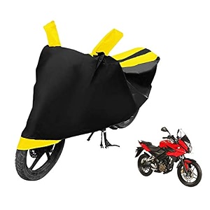 euro care bike cover compatible with pulsar as 200 heatproof mirror pocket dustproof belt amp buckle pulsar bike cover - 1 unit black-yellow