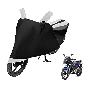 euro care bike cover compatible with pulsar 220f heatproof mirror pocket dustproof belt amp buckle pulsar bike cover - 1 unit black-white