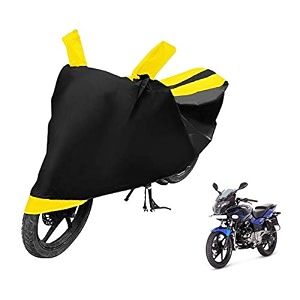 euro care bike cover compatible with pulsar 220f heatproof mirror pocket dustproof belt amp buckle pulsar bike cover - 1 unit black-yellow