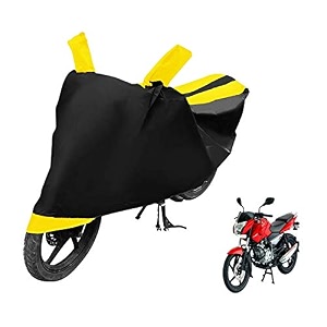 euro care bike cover compatible with pulsar 135 heatproof mirror pocket dustproof belt amp buckle pulsar bike cover - 1 unit black-yellow