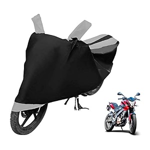 euro care bike cover compatible with pulsar 200 ns heatproof mirror pocket dustproof belt amp buckle pulsar bike cover - 1 unit black-silver