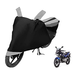 euro care bike cover compatible with pulsar 220f heatproof mirror pocket dustproof belt amp buckle pulsar bike cover - 1 unit black-silver