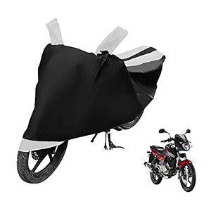 euro care bike cover compatible with pulsar 180 heatproof mirror pocket dustproof belt amp buckle pulsar bike cover - 1 unit black-white