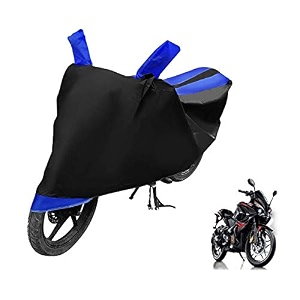 euro care bike cover compatible with pulsar rs 200 heatproof mirror pocket dustproof belt amp buckle pulsar 200 bike cover - 1 unit black-blue