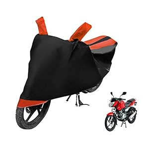 euro care bike cover compatible with pulsar 135 heatproof mirror pocket dustproof belt amp buckle pulsar bike cover - 1 unit black-orange