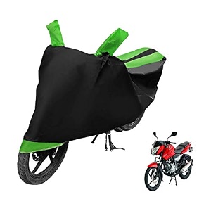 euro care bike cover compatible with pulsar 135 heatproof mirror pocket dustproof belt amp buckle pulsar bike cover - 1 unit black-green