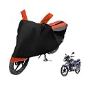 Euro Care Bike Cover Compatible with Pulsar 150, Heatproof, Mirror Pocket, Dustproof, Belt &amp; Buckle, Pulsar Bike Cover - 1 Unit, Black-Orange