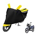 Euro Care Bike Cover Compatible with Pulsar 150, Heatproof, Mirror Pocket, Dustproof, Belt &amp; Buckle, Pulsar Bike Cover - 1 Unit, Black-Yellow