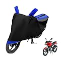 Euro Care Bike Cover Compatible with Pulsar 135, Heatproof, Mirror Pocket, Dustproof, Belt &amp; Buckle, Pulsar Bike Cover - 1 Unit, Black-Blue
