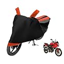 Euro Care Bike Cover Compatible with Pulsar AS 200, Heatproof, Mirror Pocket, Dustproof, Belt &amp; Buckle, Pulsar Bike Cover - 1 Unit, Black-Orange