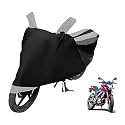 Euro Care Bike Cover Compatible with Pulsar 200 NS, Heatproof, Mirror Pocket, Dustproof, Belt &amp; Buckle, Pulsar Bike Cover - 1 Unit, Black-Silver