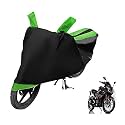 Euro Care Bike Cover Compatible with Pulsar RS 200, Heatproof, Mirror Pocket, Dustproof, Belt &amp; Buckle, Pulsar 200 Bike Cover - 1 Unit, Black-Green