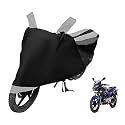 Euro Care Bike Cover Compatible with Pulsar 220F, Heatproof, Mirror Pocket, Dustproof, Belt &amp; Buckle, Pulsar Bike Cover - 1 Unit, Black-Silver