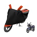 Euro Care Bike Cover Compatible with Pulsar 220F, Heatproof, Mirror Pocket, Dustproof, Belt &amp; Buckle, Pulsar Bike Cover - 1 Unit, Black-Orange