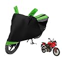 Euro Care Bike Cover Compatible with Pulsar AS 200, Heatproof, Mirror Pocket, Dustproof, Belt &amp; Buckle, Pulsar Bike Cover - 1 Unit, Black-Green