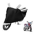 Euro Care Bike Cover Compatible with Pulsar 200 NS, Heatproof, Mirror Pocket, Dustproof, Belt &amp; Buckle, Pulsar Bike Cover - 1 Unit, Black-White