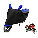 Euro Care Bike Cover Compatible with Pulsar AS 200, Heatproof, Mirror Pocket, Dustproof, Belt &amp; Buckle, Pulsar Bike Cover - 1 Unit, Black-Blue