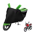 Euro Care Bike Cover Compatible with Pulsar 135, Heatproof, Mirror Pocket, Dustproof, Belt &amp; Buckle, Pulsar Bike Cover - 1 Unit, Black-Green