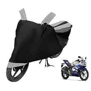 euro care bike cover compatible with r15 heatproof mirror pocket dustproof belt amp buckle r15 bike cover - 1 unit black-silver