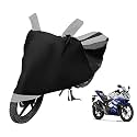 Euro Care Bike Cover Compatible with R15, Heatproof, Mirror Pocket, Dustproof, Belt &amp; Buckle, R15 Bike Cover - 1 Unit, Black-Silver
