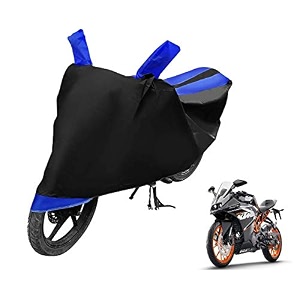 euro care bike cover compatible with rc 200 heatproof mirror pocket dustproof belt amp buckle rc 200 bike cover - 1 unit black-blue