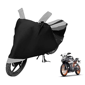 euro care bike cover compatible with rc 200 heatproof mirror pocket dustproof belt amp buckle rc 200 bike cover - 1 unit black-silver