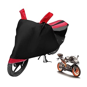 euro care bike cover compatible with rc 200 heatproof mirror pocket dustproof belt amp buckle rc 200 bike cover - 1 unit black-red