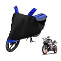 Euro Care Bike Cover Compatible with RC 200, Heatproof, Mirror Pocket, Dustproof, Belt &amp; Buckle, RC 200 Bike Cover - 1 Unit, Black-Blue