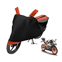 Euro Care Bike Cover Compatible with RC 200, Heatproof, Mirror Pocket, Dustproof, Belt &amp; Buckle, RC 200 Bike Cover - 1 Unit, Black-Orange