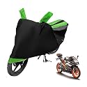 Euro Care Bike Cover Compatible with RC 200, Heatproof, Mirror Pocket, Dustproof, Belt &amp; Buckle, RC 200 Bike Cover - 1 Unit, Black-Green