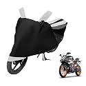 Euro Care Bike Cover Compatible with RC 200, Heatproof, Mirror Pocket, Dustproof, Belt &amp; Buckle, RC 200 Bike Cover - 1 Unit, Black-White