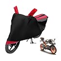 Euro Care Bike Cover Compatible with RC 200, Heatproof, Mirror Pocket, Dustproof, Belt &amp; Buckle, RC 200 Bike Cover - 1 Unit, Black-Red