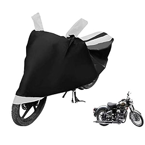 euro care bike cover compatible with re classic 500 heatproof mirror pocket dustproof belt amp buckle classic 500 bike cover - 1 unit black-white