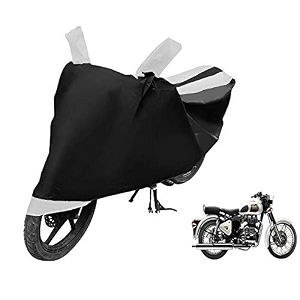 euro care bike cover compatible with re classic 350 heatproof mirror pocket dustproof belt amp buckle classic 350 bike cover - 1 unit black-white