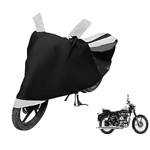 euro care bike cover compatible with re bullet 350 heatproof mirror pocket dustproof belt amp buckle bullet 350 bike cover - 1 unit black-white